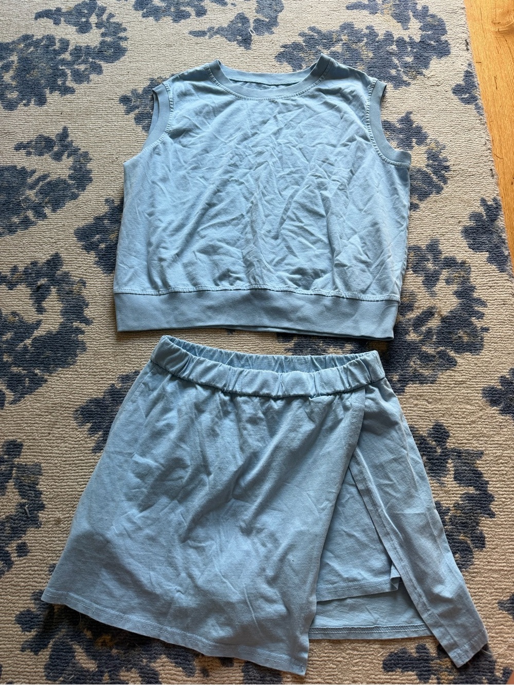 Sleeveless Light Blue Crop Top and Skort Set - Women